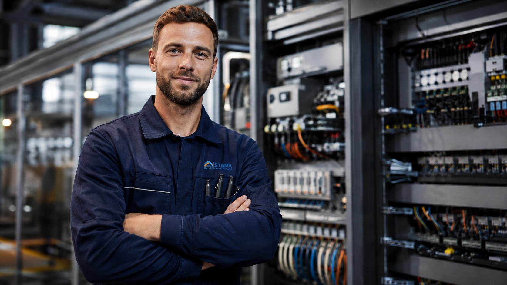Qualifizierter Elektroniker in einem modernen industriellen Arbeitsumfeld